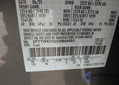 2025 Ford Maverick Xlt z USA, uszkodzony, nr VIN 3FTTW8H32SRB04503